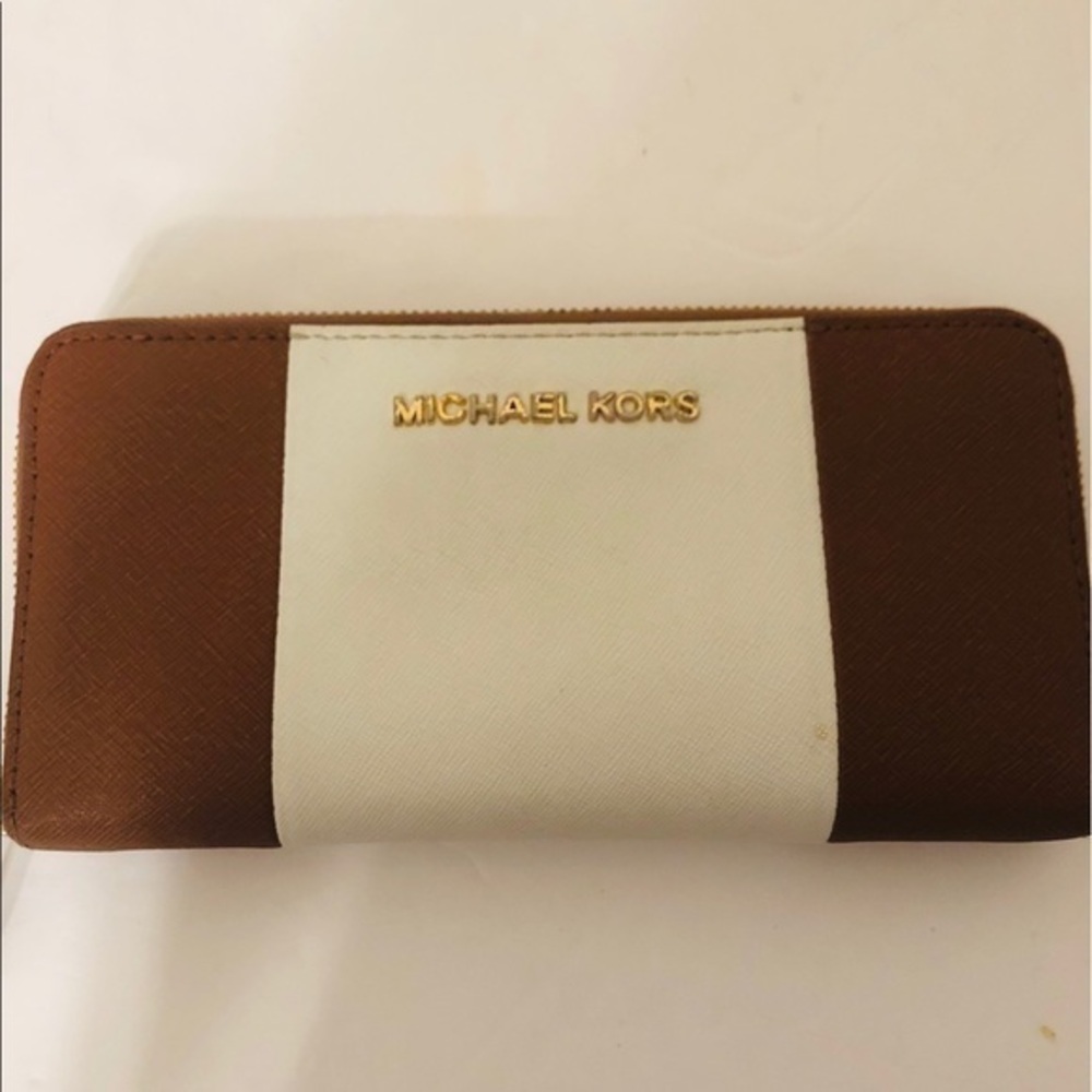 👛 MICHAEL KORS 👛 colorblock brown white wallet